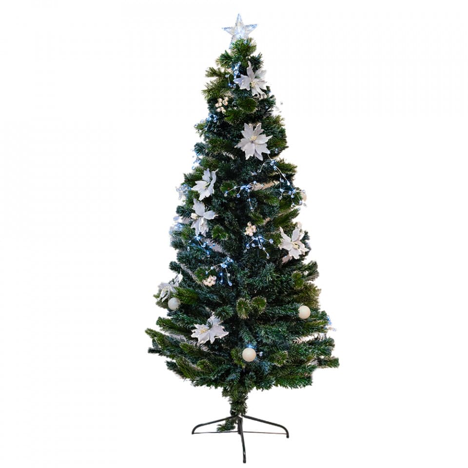 Brad artificial, cu intalatie , fibra optica si decoratiuni, culoare verde, dimensiune 210cm , TP1016-210
