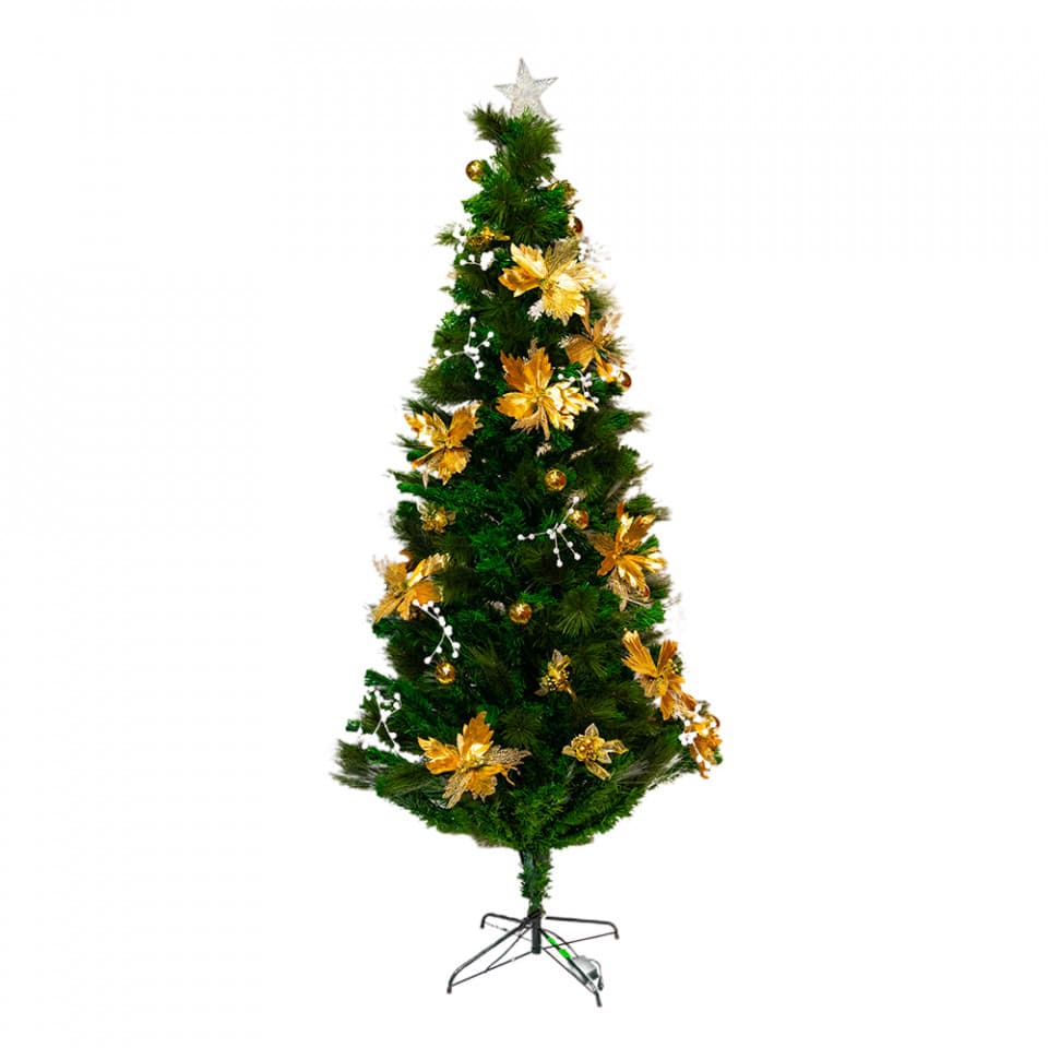Brad artificial, cu intalatie , fibra optica si decoratiuni, culoare verde, dimensiune 240cm , TP1017-240