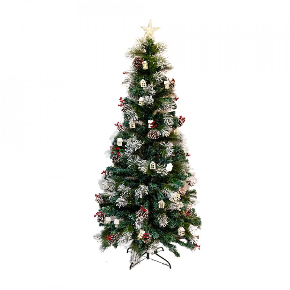 Brad artificial, cu intalatie si decoratiuni, culoare verde, dimensiune 210cm , TP1018-210