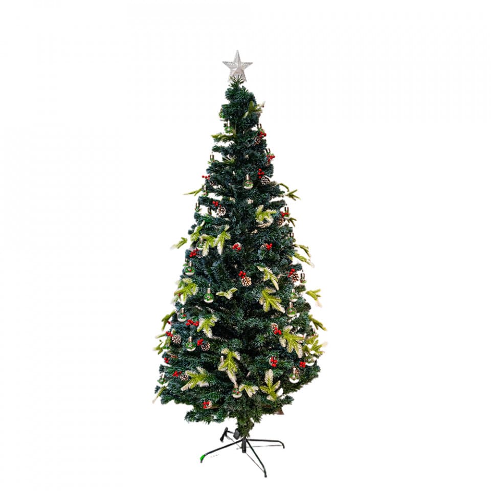 Brad artificial, cu intalatie si decoratiuni, culoare verde, dimensiune 240cm , TP1019-240