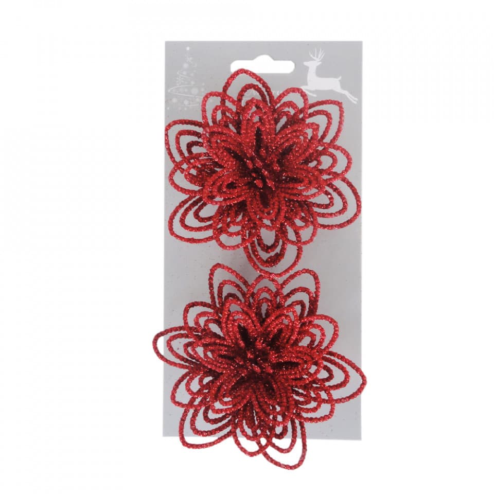 Craciunite pentru brad, 2 buc/ set glitter rosu, dimensiune 10cm