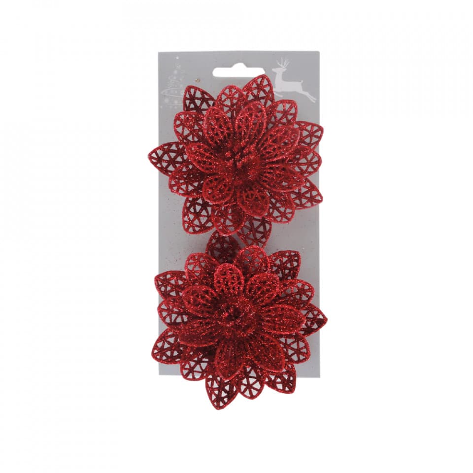 Craciunite pentru brad, set 2 buc, glitter rosu, dimensiune 10cm