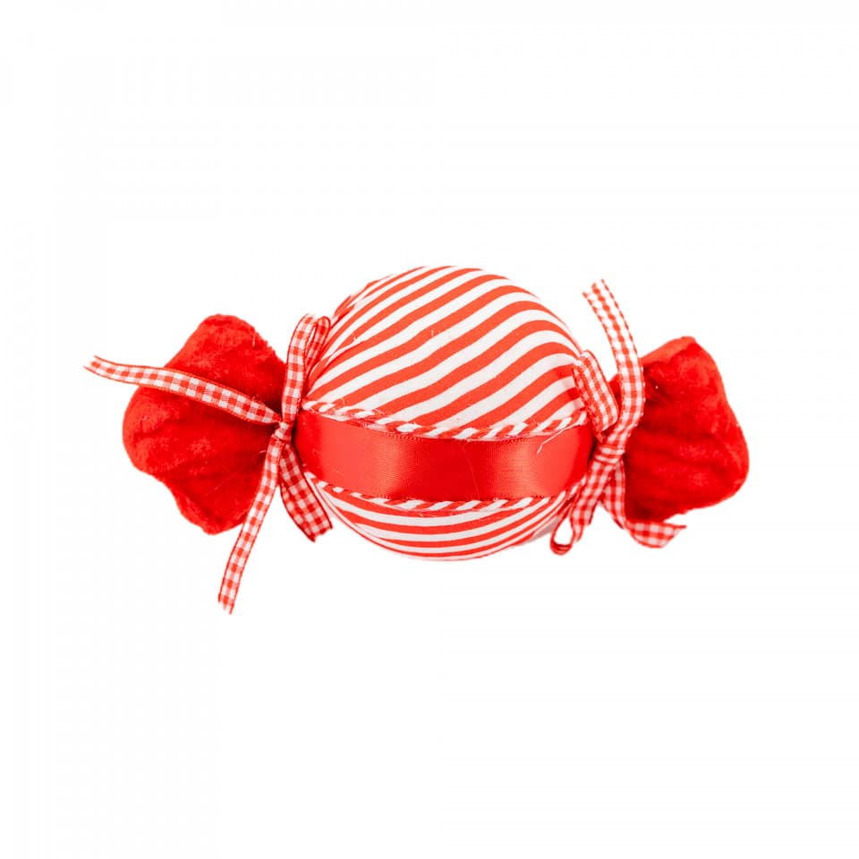 Decoratiune brad in forma de bomboana, culoare alb cu rosu, dimensiune: 18x3x7.5 cm, MI-587