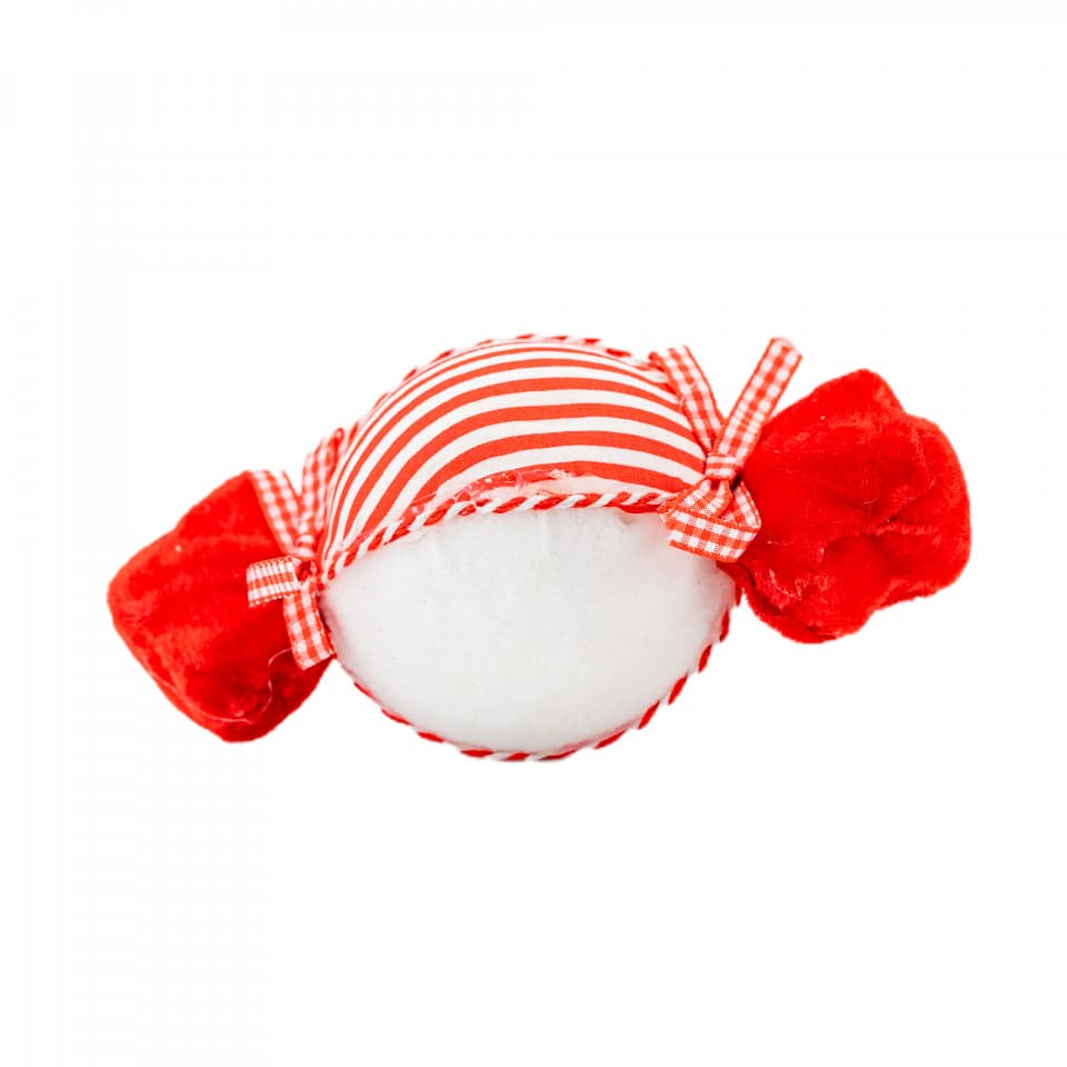 Decoratiune brad in forma de bomboana, culoare alb cu rosu, dimensiune: 18x3x7.5 cm, MI-588