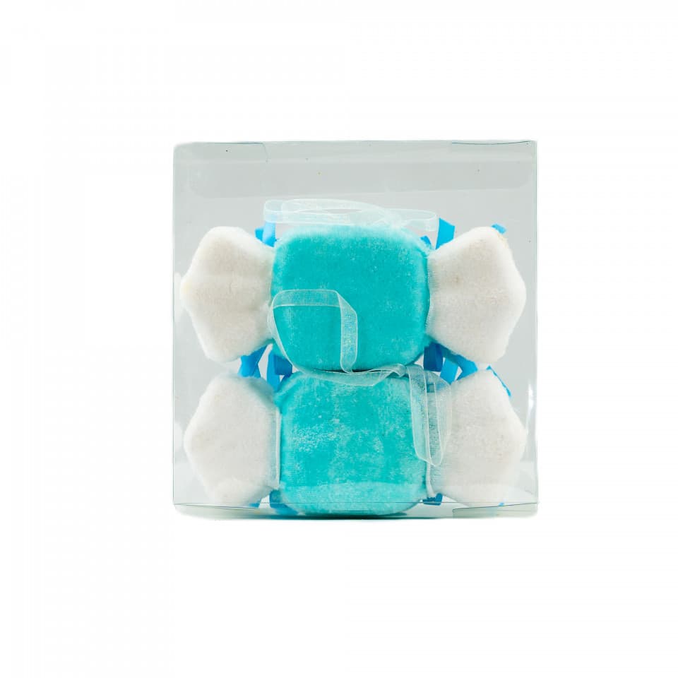 Decoratiune brad in forma de bomboane, culoare alb cu albastru, dimensiune: 14.5x3x6 cm, 4 buc/set MI-619