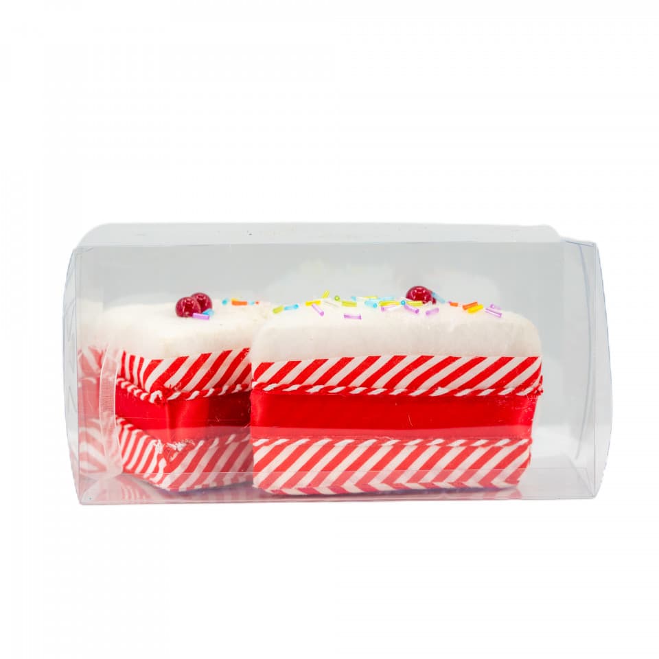 Decoratiune brad in forma de felie de tort, culoare alb cu rosu, dimensiune: 11x8.5x6.5cm, 2 buc/ set MI-578
