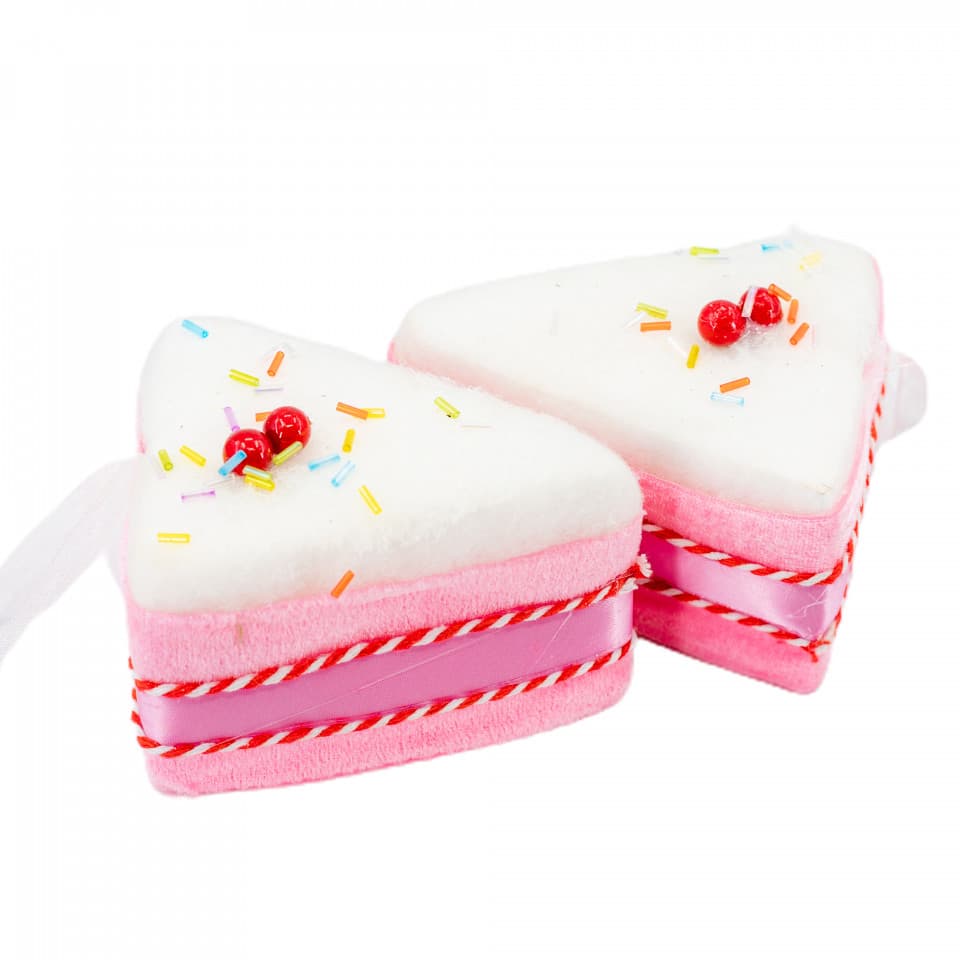 Decoratiune brad in forma de felie de tort, culoare roz, dimensiune: 11x9x7cm, 2 buc/set, MI-523
