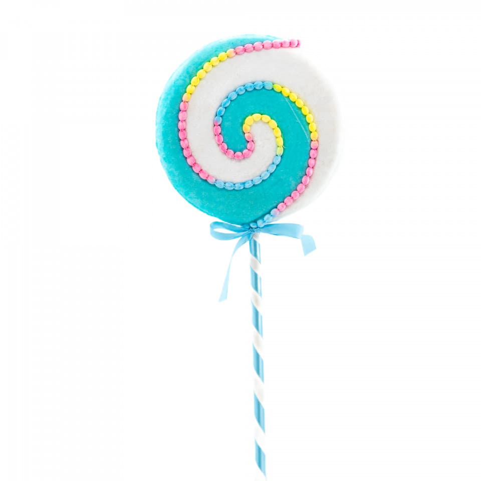 Decoratiune brad in forma de Lollipop, culoare alb cu albastru, dimensiune: 25x4x71 cm, MI-672