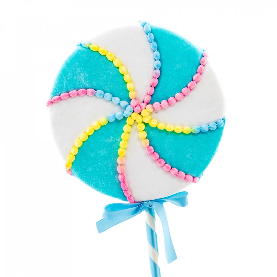 Decoratiune brad in forma de Lollipop, culoare alb cu albastru, dimensiune: 25x4x71 cm, MI-673