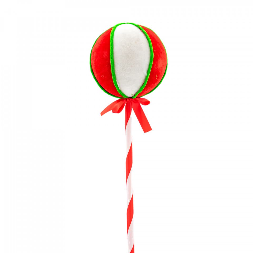 Decoratiune brad in forma de Lollipop, culoare alb cu rosu, dimensiune: 15x15x62 cm, MI-665