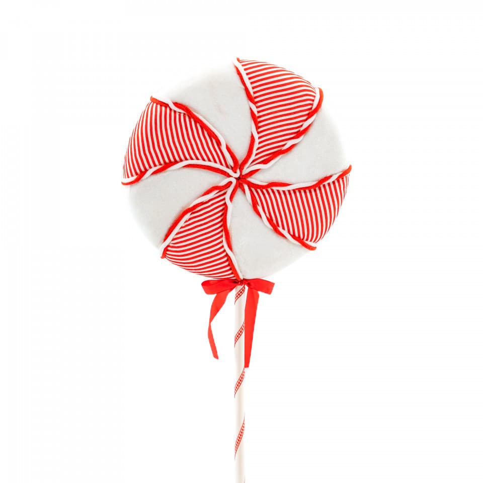 Decoratiune brad in forma de Lollipop, culoare alb cu rosu, dimensiune: 32x4x77 cm, MI-598