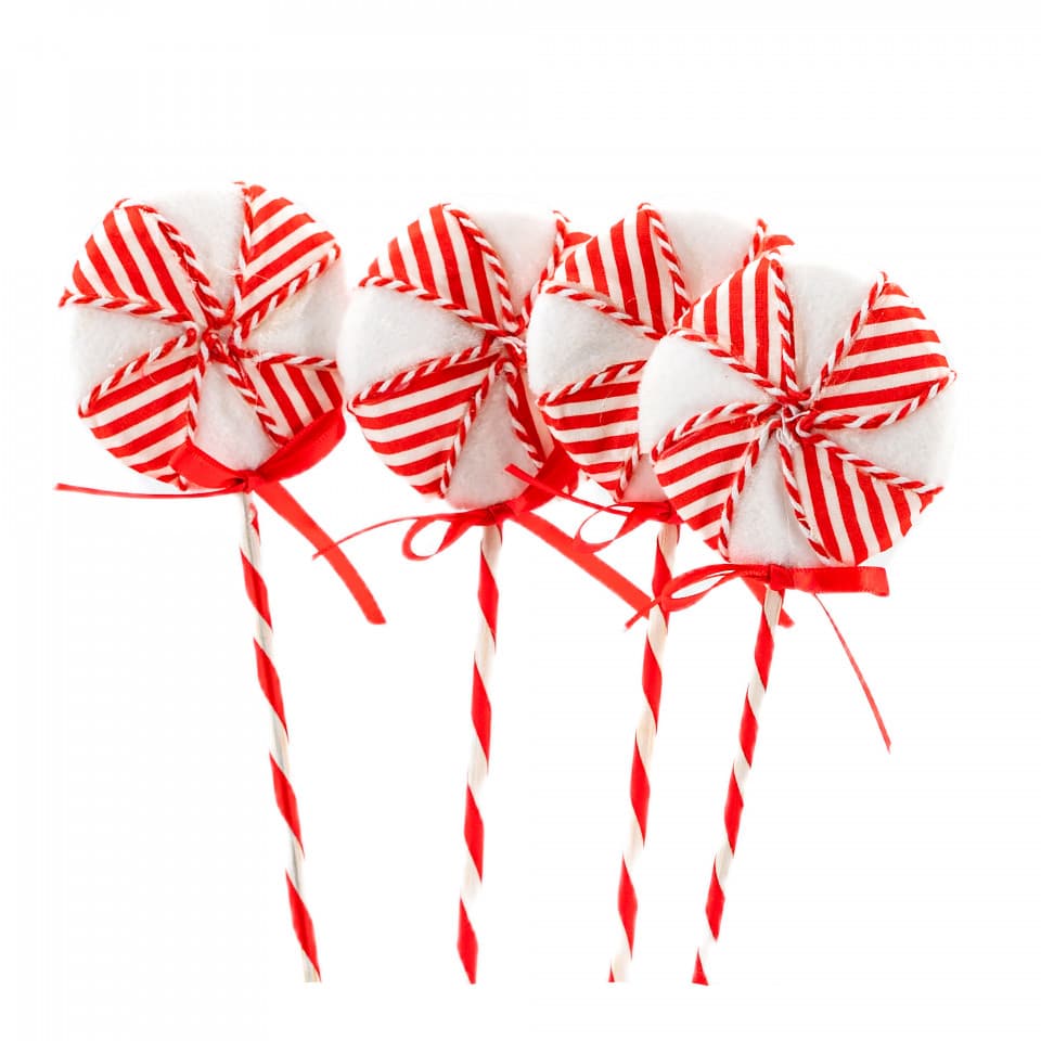 Decoratiune brad in forma de Lollipop, culoare alb cu rosu, dimensiune: 8.5x1.5x24 cm, 4 buc/set MI-614