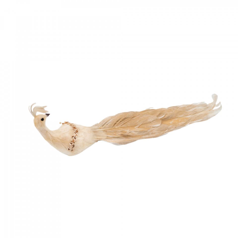 Decoratiune brad in forma de Paun, culoare alb cu auriu, dimensiune: 27x7x13cm, MI-551