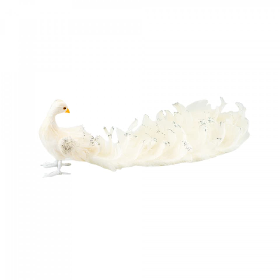 Decoratiune brad in forma de Paun, culoare alb, dimensiune: 20x59x24cm, MI-576