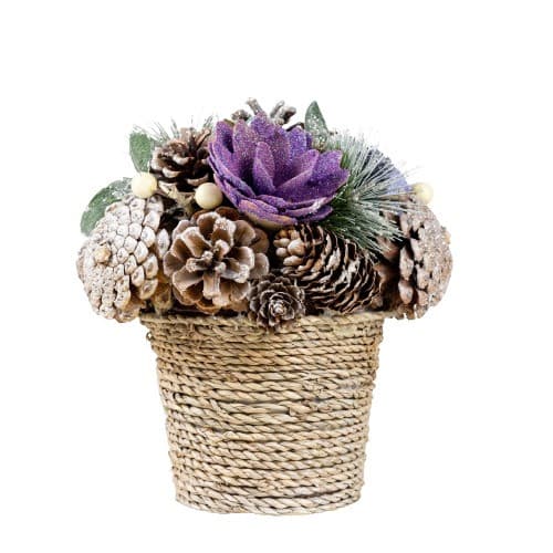 Decoratiune Craciun- Cos cu flori, culoare: multicolor. Dimensiuni : 19*19*19cm -HB-198