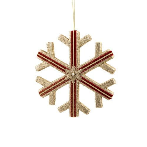 Decoratiune Craciun- Fulg de nea, rosu cu auriu- HB-143
