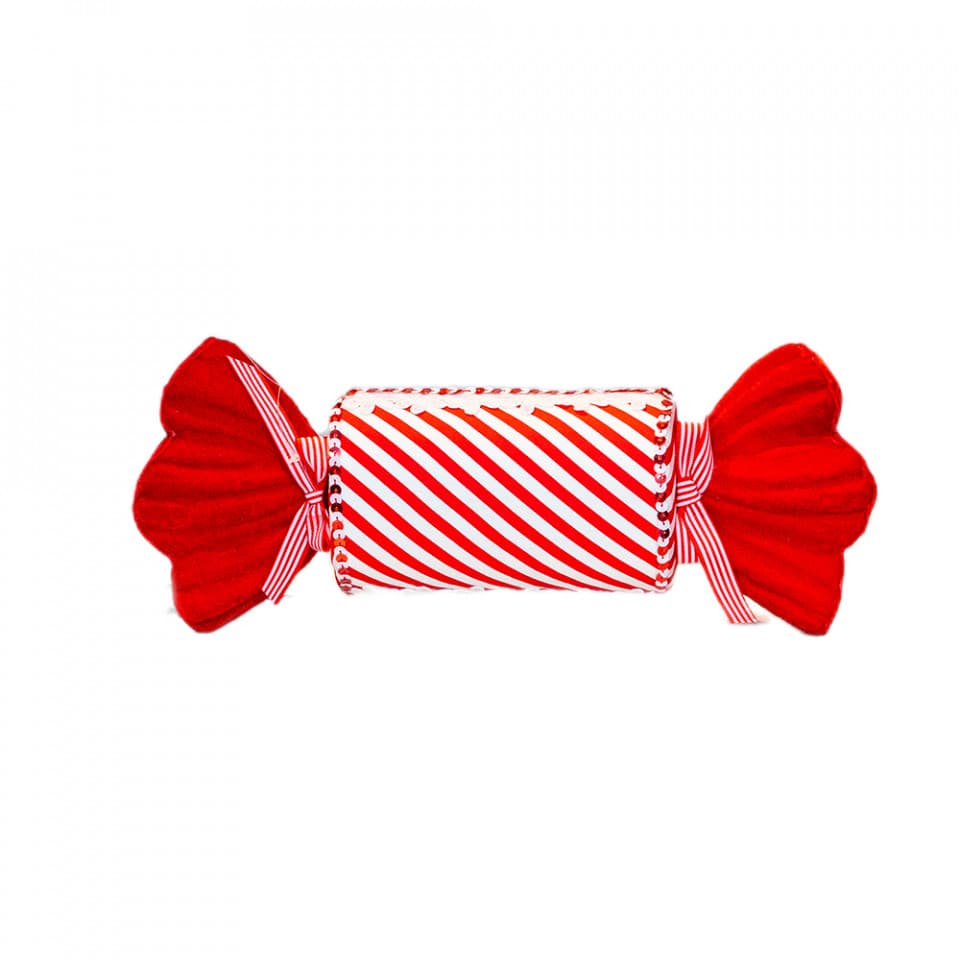 Decoratiune Craciun pentru brad Bomboane ambalate, alb cu rosu, Dimensiuni 39x15x9,5cm, HB-035