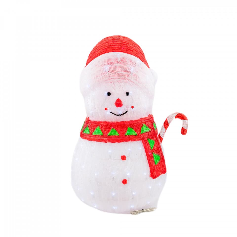 Decoratiune de exterior cu lumini, din acril, Om de Zapada,150 led-uri lumina rece, 8 jocuri de lumini, dimensiune 50x42x74cm
