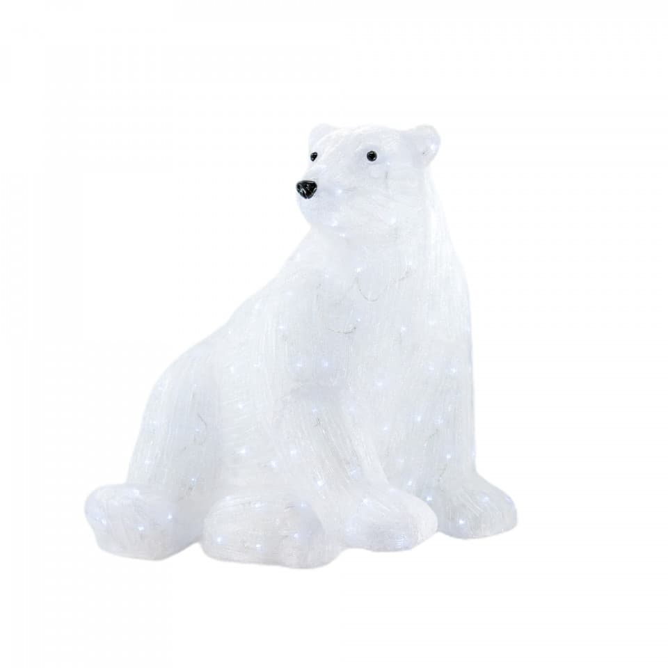Decoratiune de exterior cu lumini, Urs Polar din acril, 180 Led-uri, dimensiune produs 77X69X74 cm, 8 jocuri de lumini
