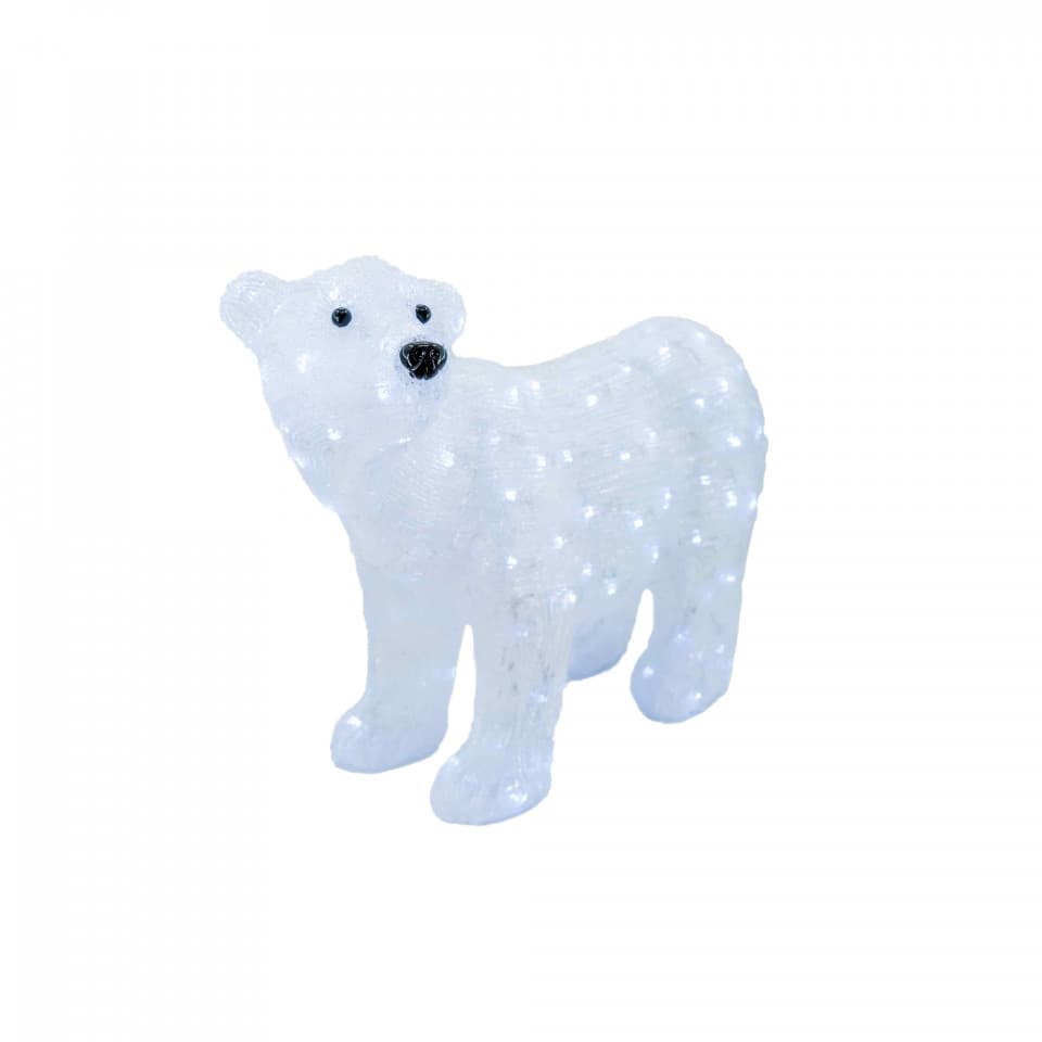 Decoratiune de exterior cu lumini, Urs polar, din acril, dimensiune 58x28x42cm, 8 jocuri de lumini, 120 led-uri, lumina rece, cablu de alimentare 3m, protectie IP44