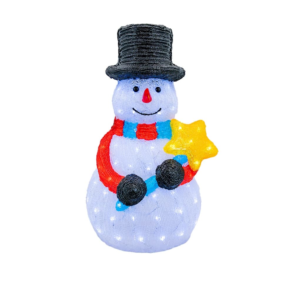 Decoratiune luminoasa pentru exterior din acril Om de Zapada, h 60 cm, 80 led-uri, HH-95