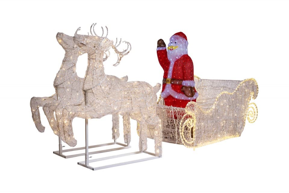 Decoratiune luminoasa pentru exterior Sanie cu 2 Reni, L 300cm