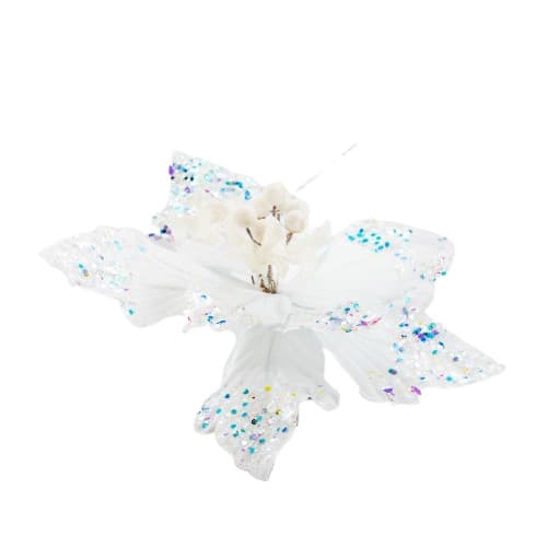 Decoratiune pentru brad in forma de floare, culoare alb, dimensiune 24 cm, MI-1055