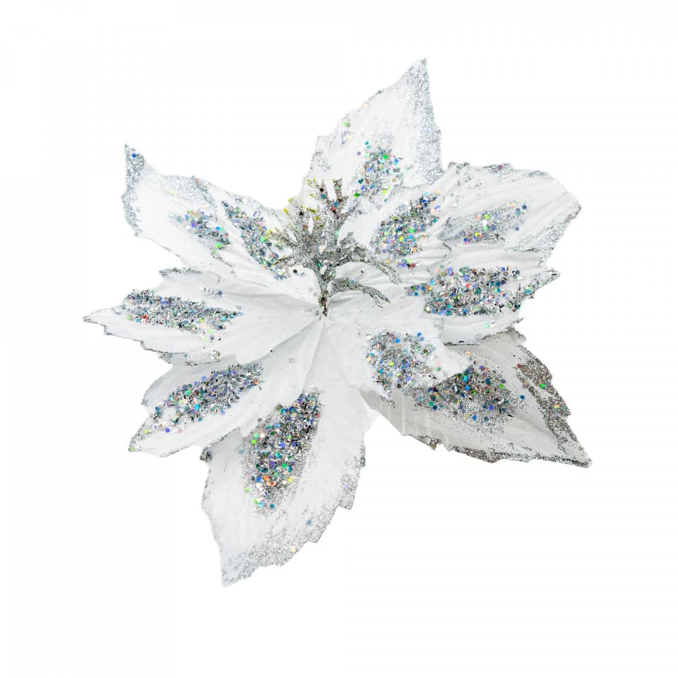 Decoratiune pentru brad in forma de floare, culoare alb, dimensiune 42 cm, MI-1060