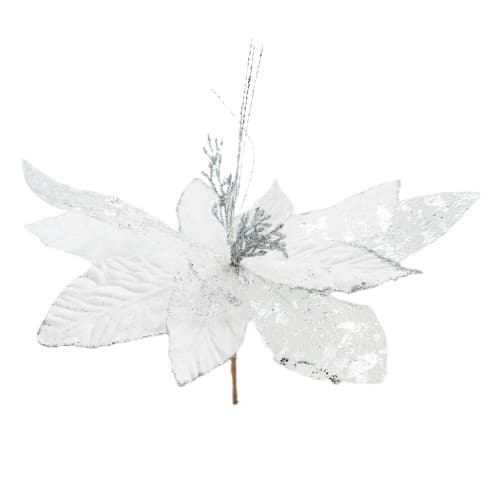 Decoratiune pentru brad in forma de floare, culoare argintiu, dimensiune 25.5 cm, MI-1078