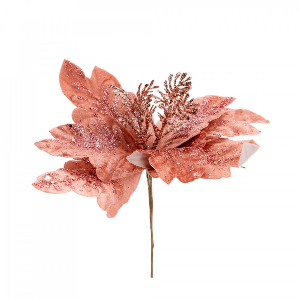 Decoratiune pentru brad in forma de floare, culoare roz, dimensiune 23 cm, MI-1042