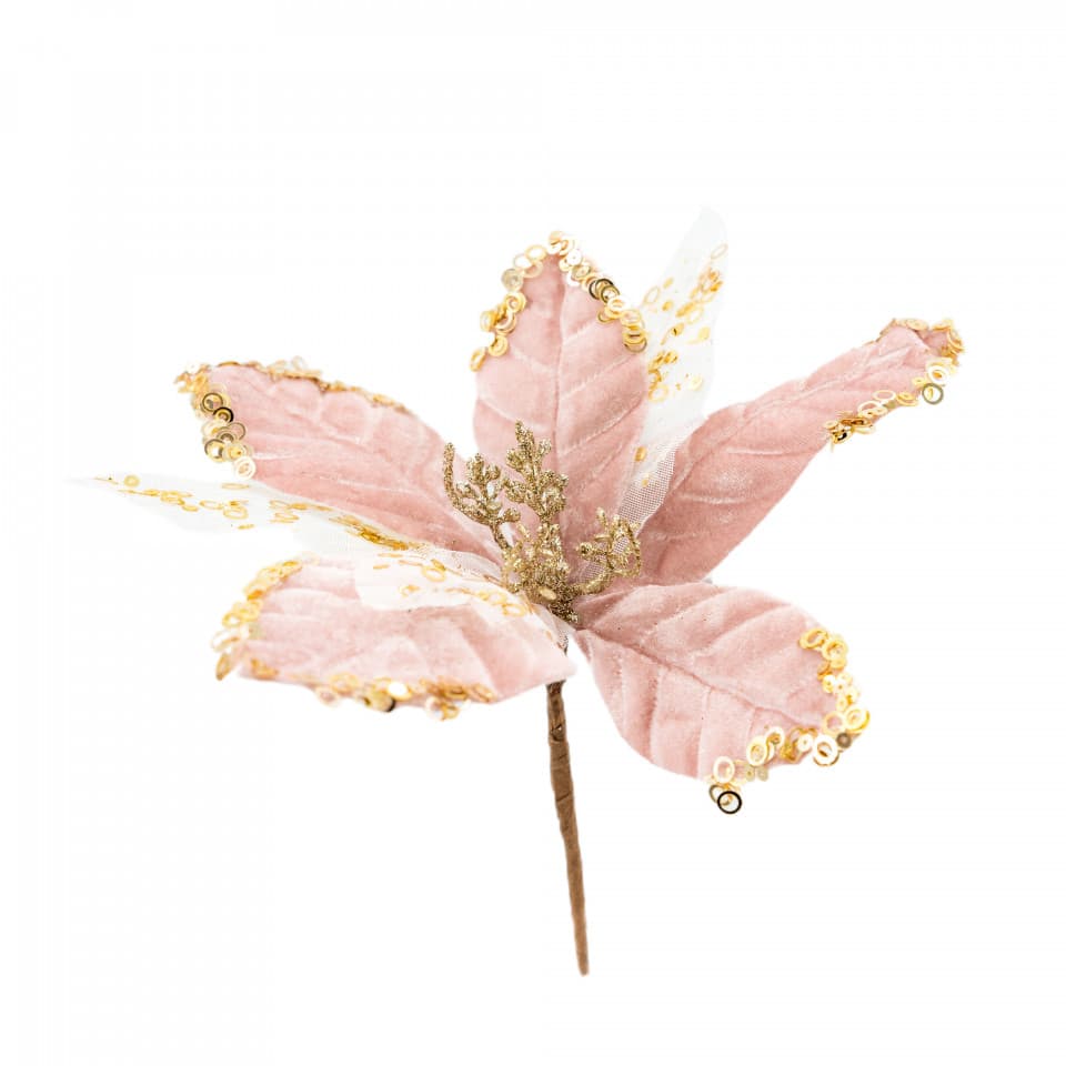 Decoratiune pentru brad in forma de floare, culoare roz, dimensiune 30 cm, MI-1069