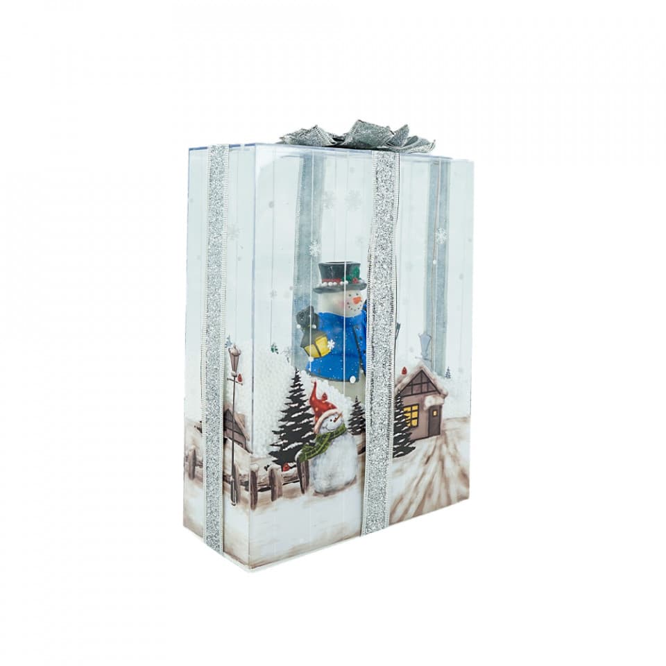 Felinar Muzical cu zapada articiala, Cutie de cadou transparenta cu Om de Zapada, WB-20-W , 48cm