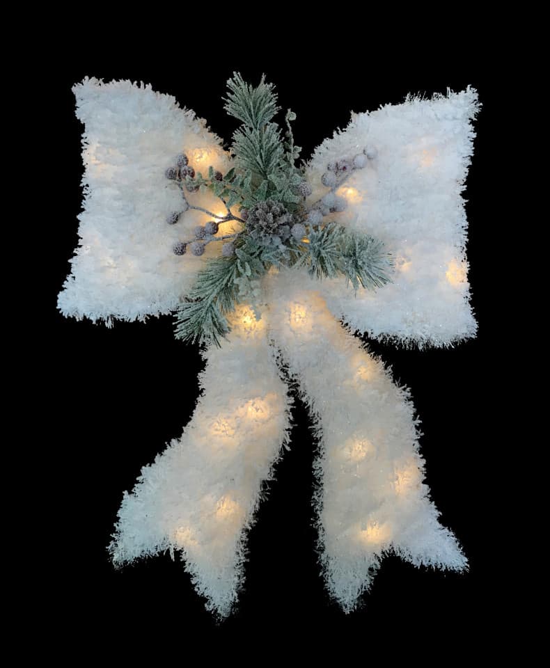 Funda decorativa pe cadru metalic, cu beteala alba, 35 led-uri cu lumina calde + transformator, 60cm, TP-20