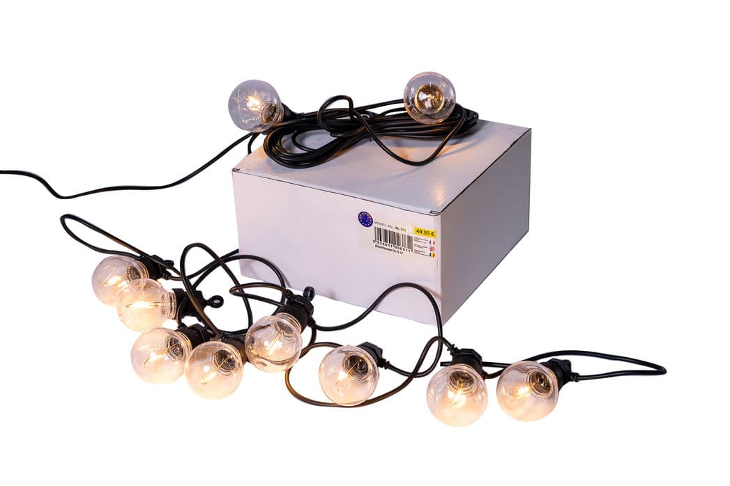 Ghirlanda Luminoasa 3m cu 10 Becuri A60 cu Led, cablu cu pendul Negru, Lumina Calda, de Exterior