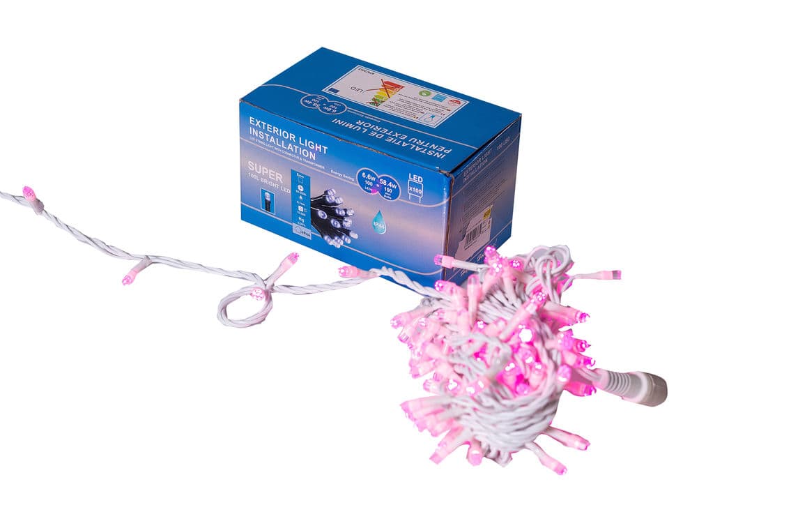 Instalatie Lumini de exterior, fir 100 Led- Roz 10m, interconectabila