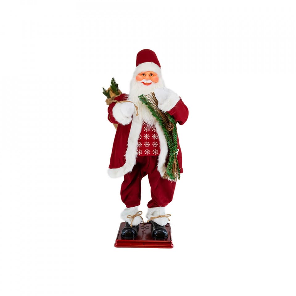 Mos Craciun muzical cu miscare lenta, cuoare rosu, dimensiune 130 cm, alimentare la priza HB-1001-130