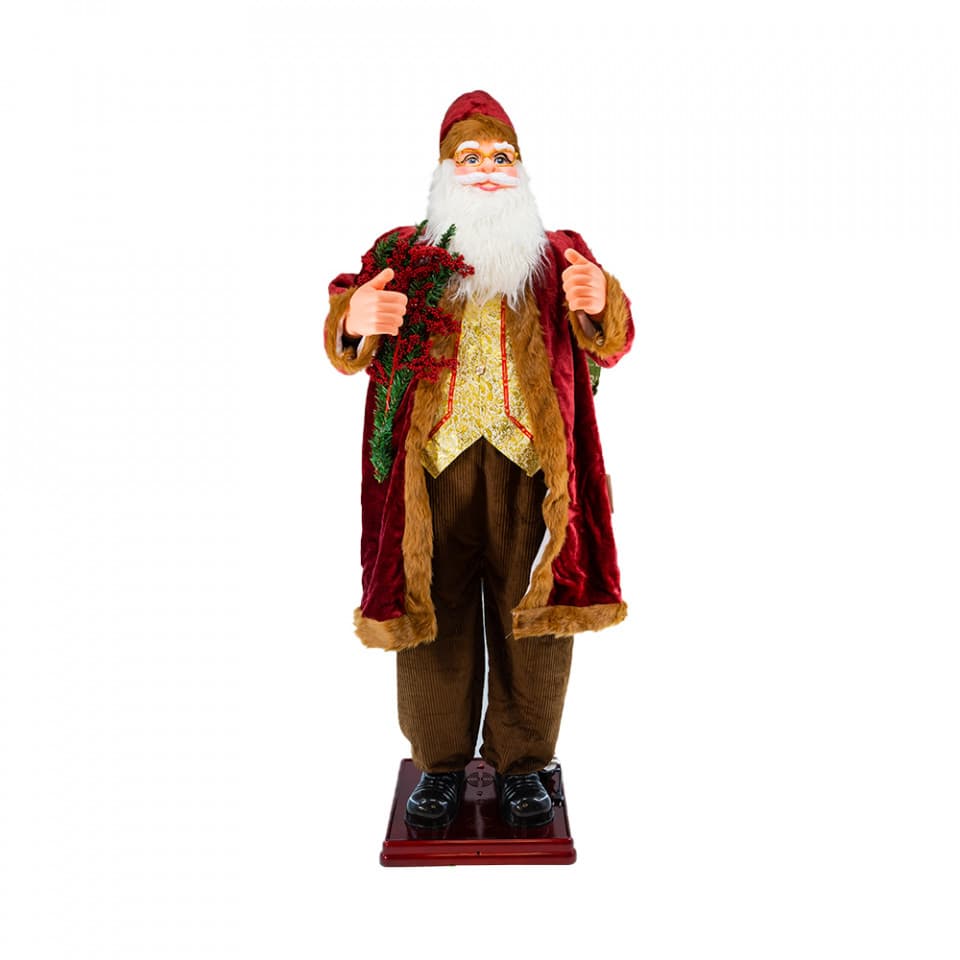 Mos Craciun muzical cu miscare lenta, cuoare rosu, dimensiune 180 cm, alimentare la priza HB-1005-180