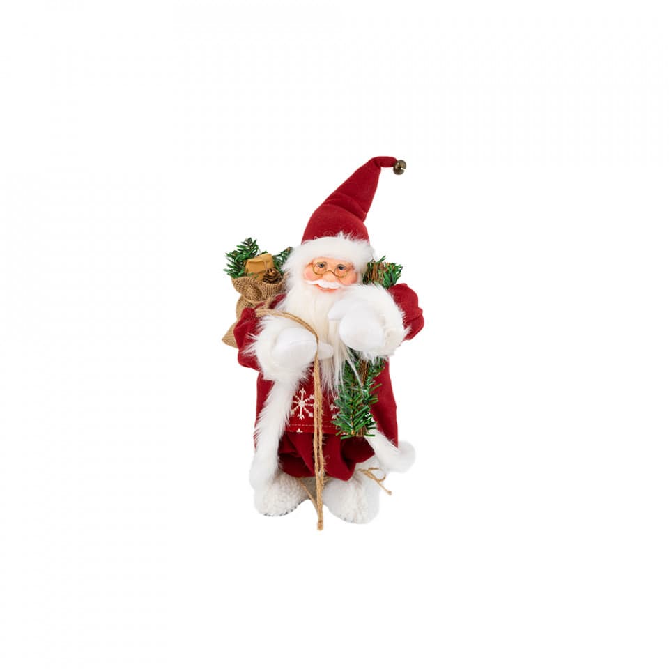 Mos Craciun muzical cu miscare lenta, cuoare rosu, dimensiune 50 cm, cu baterii, HB-1001-50