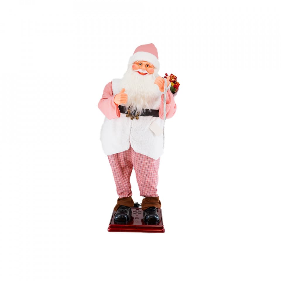 Mos Craciun muzical cu miscare lenta, cuoare roz dimensiune 130 cm, alimentare la priza HB-1006-130