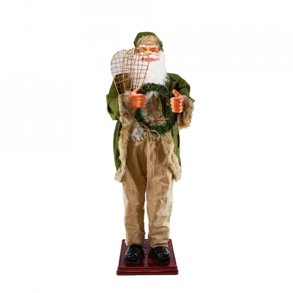 Mos Craciun muzical cu miscare lenta, cuoare verde, dimensiune 180 cm, alimentare la priza HB-1002-180