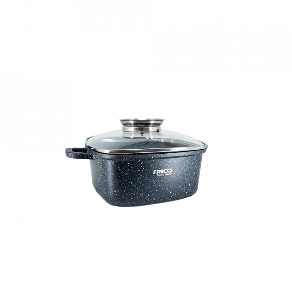 Oala aluminiu marmurat, diametru 20cm, capacitate 2.8L, culoare negru, capac de sticla, cod 4401