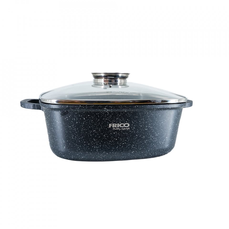 Oala aluminiu marmurat, diametru 24cm, capacitate 4.4L, culoare negru, capac de sticla, cod 4402