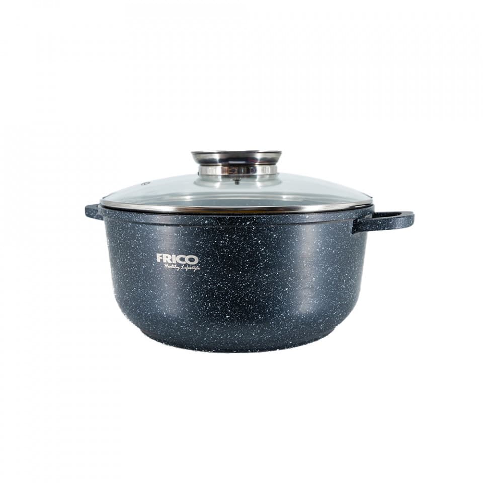 Oala aluminiu marmurat, diametru 24cm, capacitate 4.5L, culoare negru, capac de sticla, cod 4406
