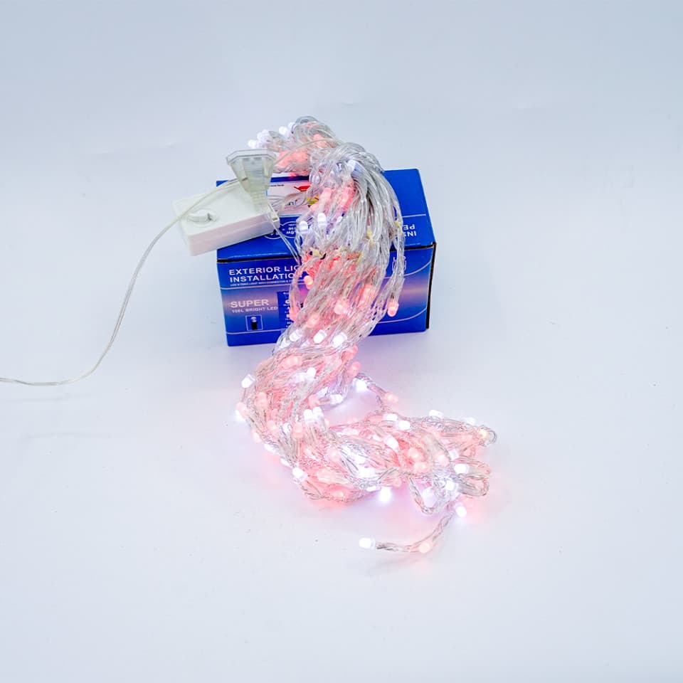 Perdea Lumini de exterior, 216 Led- Lumina Alb - Rosu, 2.5m x 1.5m, caseta joc de lumini, interconectabila