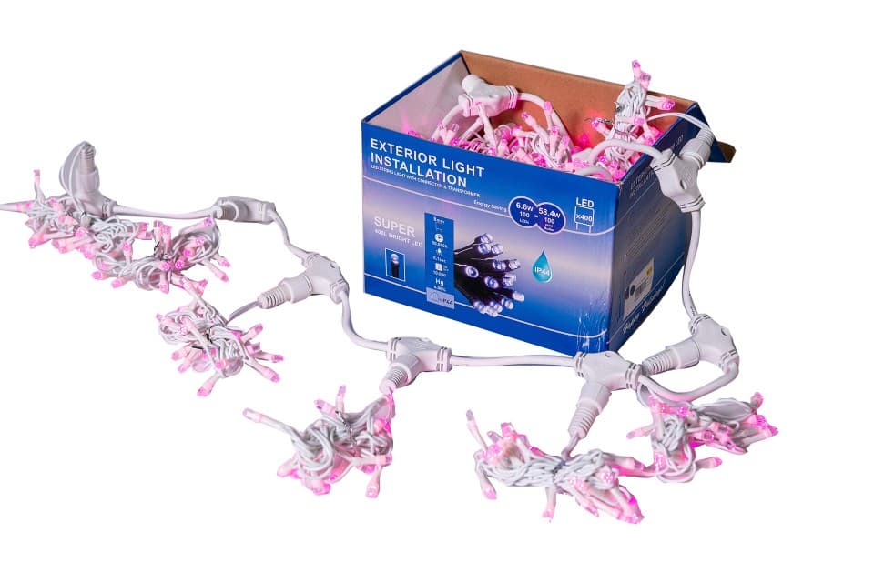 Perdea Lumini de exterior, 3m x 1.5m, 400 Led Roz, interconectabila