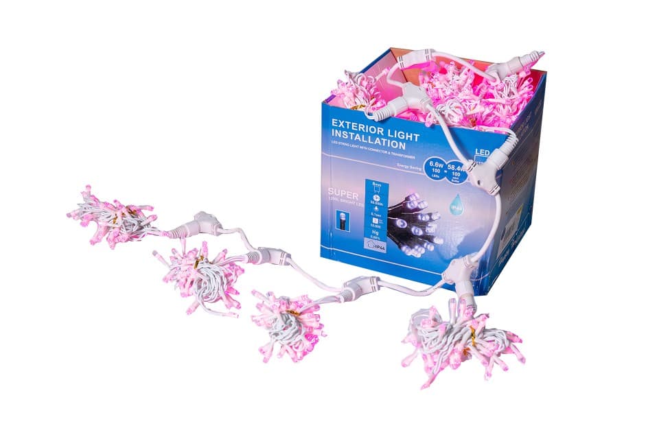 Perdea Lumini de exterior, 5m x 3m, 1200 Led Roz, interconectabila
