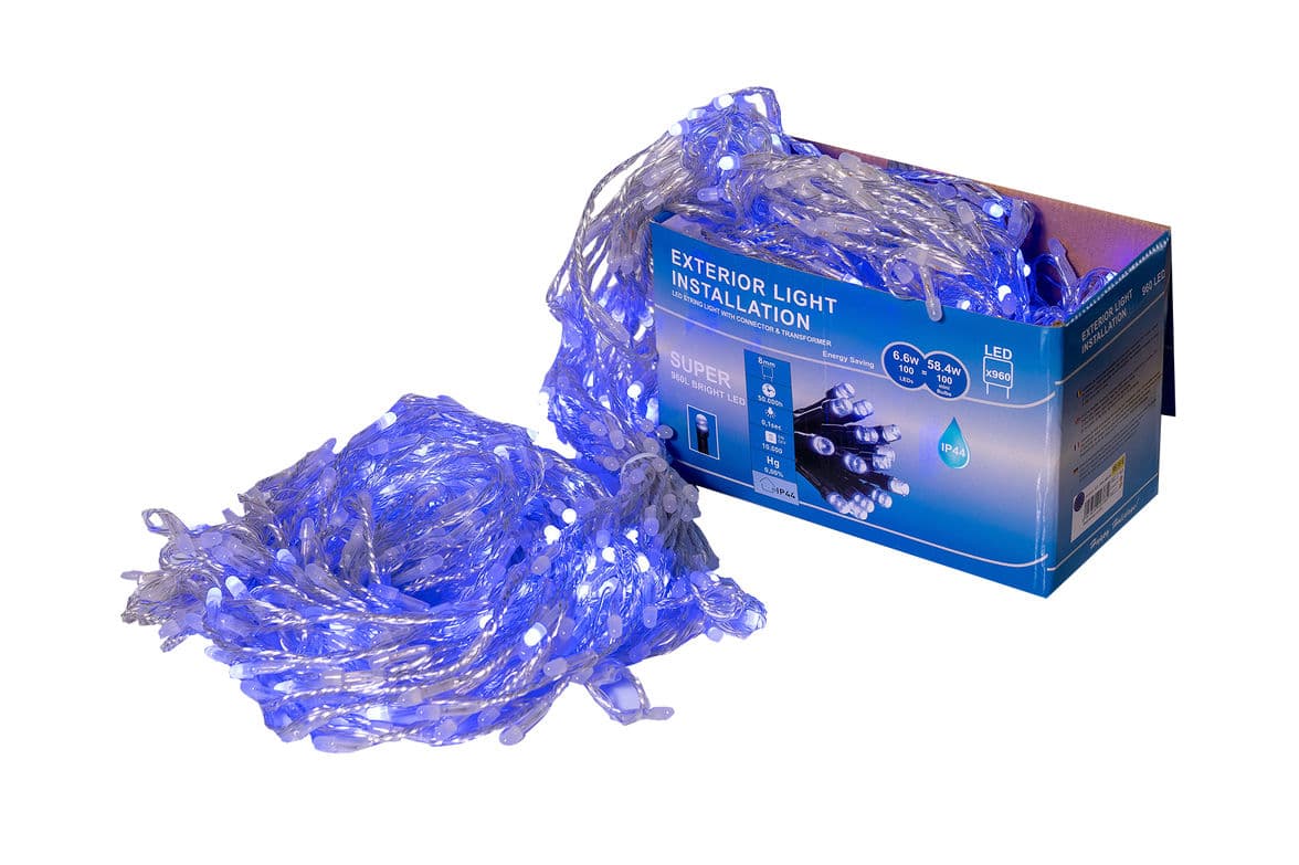 Perdea Lumini de exterior, 960 Led- Albastru, 3m x 3m, joc de lumini