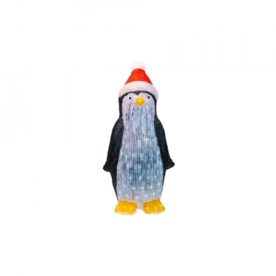 Pinguin decoratiune luminoasa de exterior din acril cu 150 led-uri, 8 jocuri de lumini, culoare multicolor, dimensiune 98 cm, alimentare la priza, HB-602