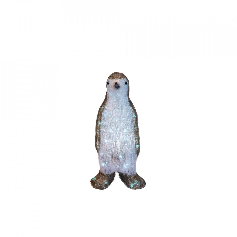 Pinguin decoratiune luminoasa de exterior din acril cu 80 led-uri, 8 jocuri de lumini, culoare alb, dimensiune 43 cm, alimentare la priza, MI-1060