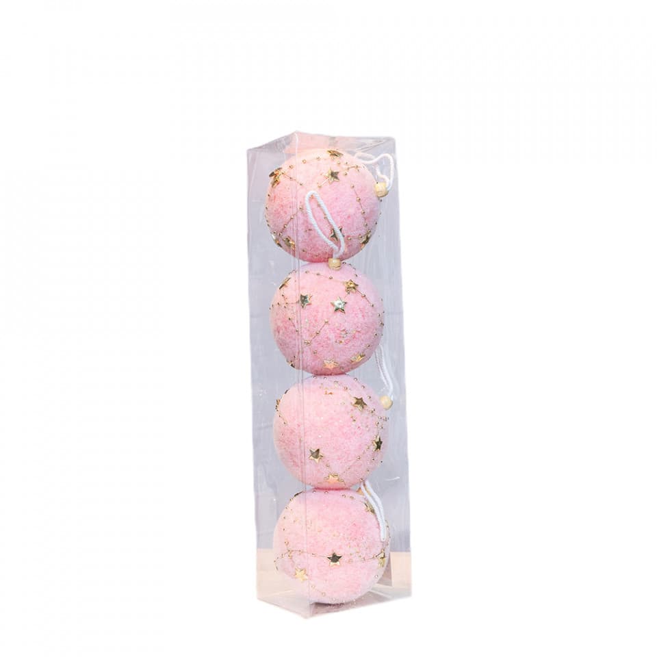 Set 4 globuri din polistiren, culoare roz, diametru 10cm, BL-6002PK
